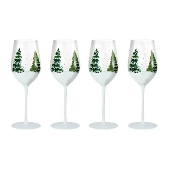 Hello Honey&reg; 12oz. Clear & Green Tree & Snow Wine Glass Set {1}