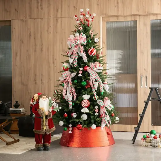 Glitzhome&reg; 3ft. Red Glitter Metal Tree Collar {6}