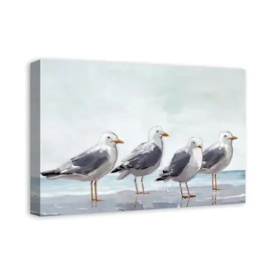 Seagulls In A Line 24" x 16" Canvas Wall Art {3}