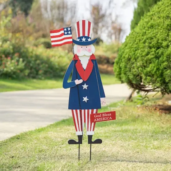 Glitzhome&reg; 36" Wood Patriotic Uncle Sam Yard Stake D&eacute;cor {3}