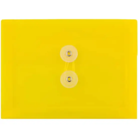 JAM Paper 5.5" x 7.5" Button & String Tie Closure Plastic Envelopes, 12ct. Yellow {1}