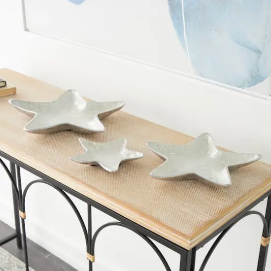 White & Silver Handmade Starfish Enameled Aluminum Decorative Bowl Set {3}