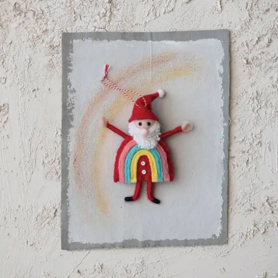 Hello Honey&reg; 5.5" Handmade Wool Felt Rainbow Santa Ornament {3}