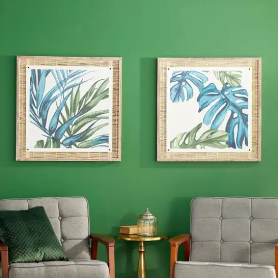 Set of 2 Blue Sea Grass Eclectic Botanical Wall Decor, 29" x 29" {9}