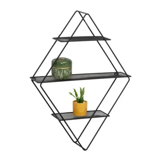 Honey Can Do 24" Black Three-Tier Diamond-Shaped Decorative Metal Wall Shelf {4}