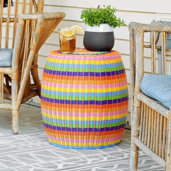 Household Essentials 18" Woven Storage End Table Multicolor {3}