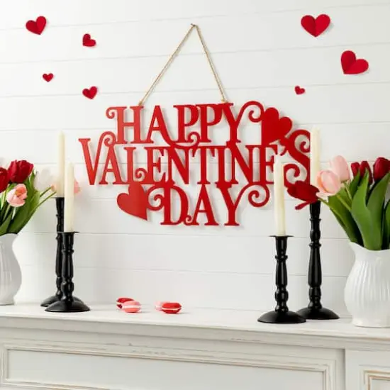 Glitzhome&reg; 24" Metal "HAPPY VALENTINE'S DAY" Wall Decor {5}