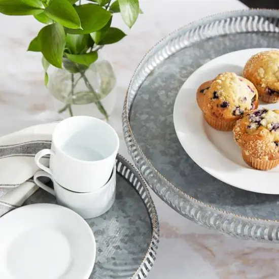 Set of 2 Grey Metal Farmhouse Cake Stand, 16", 12" {9}
