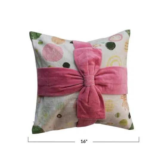 Hello Honey&reg; 16" Pink Velvet Appliqu&eacute; Bow Accent Pillow {5}
