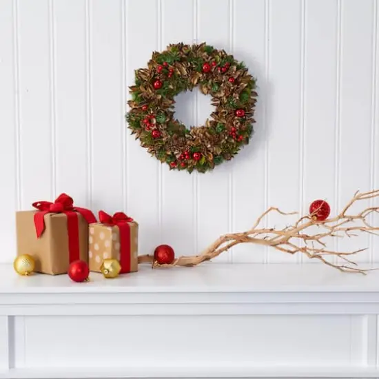 15in. Holiday Wreath with Pine Cones & Ornaments {4}