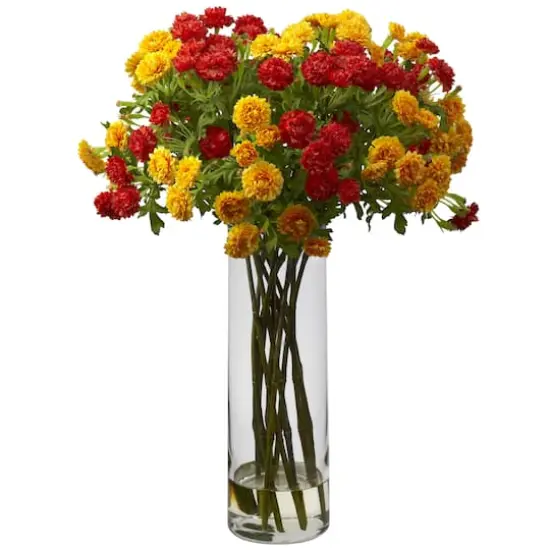 17" Red & Yellow Japanese Silk Flower Arrangement in Tall Vase {1}