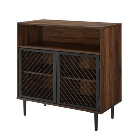Walker Edison 32" Dark Walnut Modern Slanted Metal Door Accent Cabinet {1}