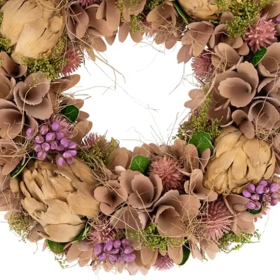 12" Purple & Beige Wooden Floral & Preserved Artichoke Wreath {5}