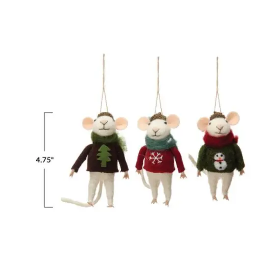 Hello Honey&reg; 3 Pack 4.75" Mouse in Hat & Sweater Wool Felt Ornaments {3}