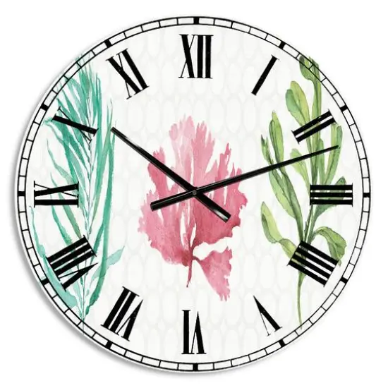 Designart Mixed Botanical Green Leaves II Farmhouse Wall Clock {1}