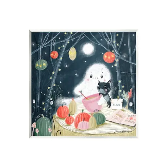 Stupell Industries Cat & Ghost Baking Pumpkin Cake Wall Plaque Art {1}