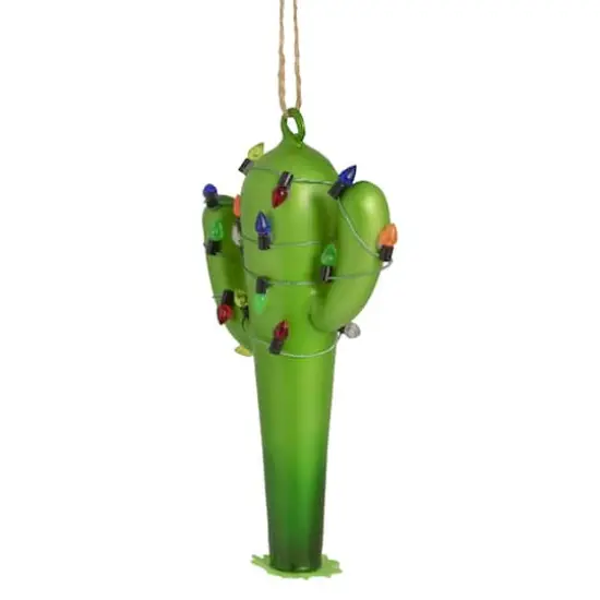 5.5" Green Cactus with Retro Light String Glass Christmas Ornament {4}