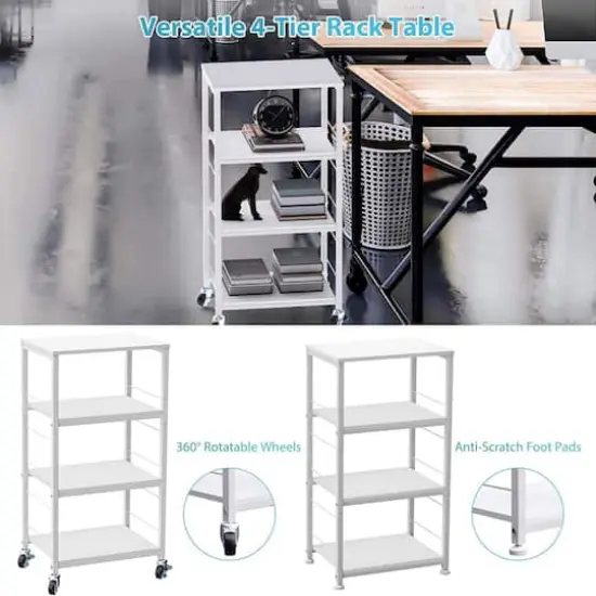 White Kitchen Cart 4-Tier Rolling Cart {5}