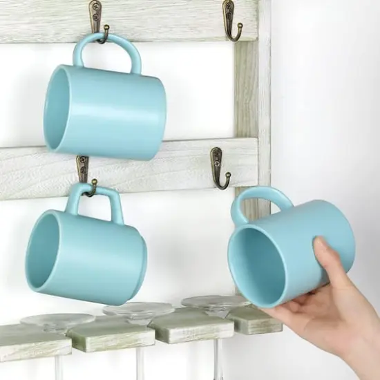 NEX&trade; 16" Green White Wood Wall-Mounted Coffee Mug Rack {5}