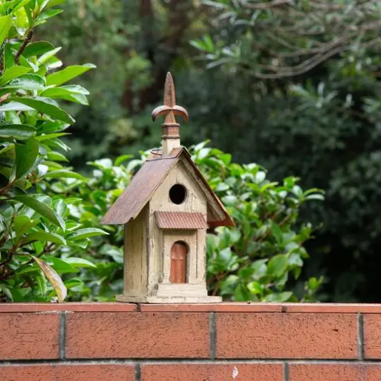 Glitzhome&reg; Tall Distressed Wood Church Bird House {5}