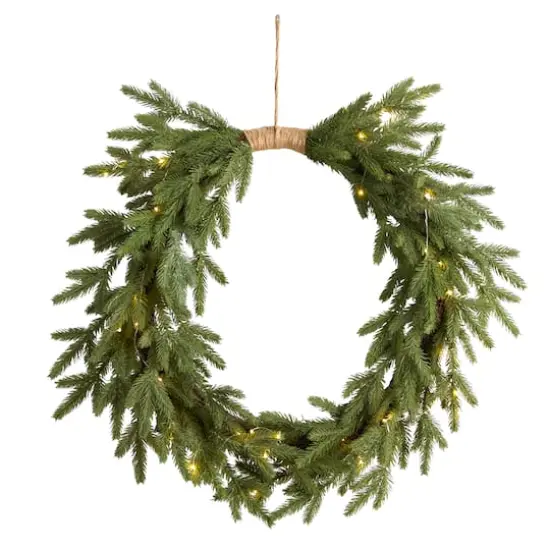24" Pre-Lit Holiday Christmas Cascading Pine Wreath {1}