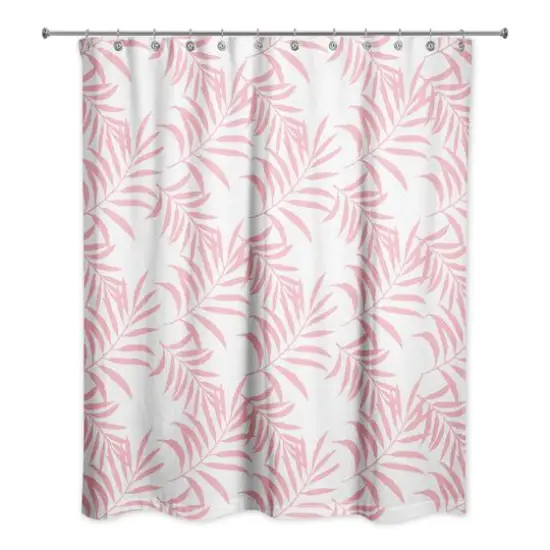 Palm Print Shower Curtain Piink and White {1}