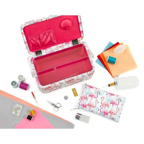 SINGER&reg; Large Flamingo Print Sewing Basket with Matching Pouch Sew Kit {9}