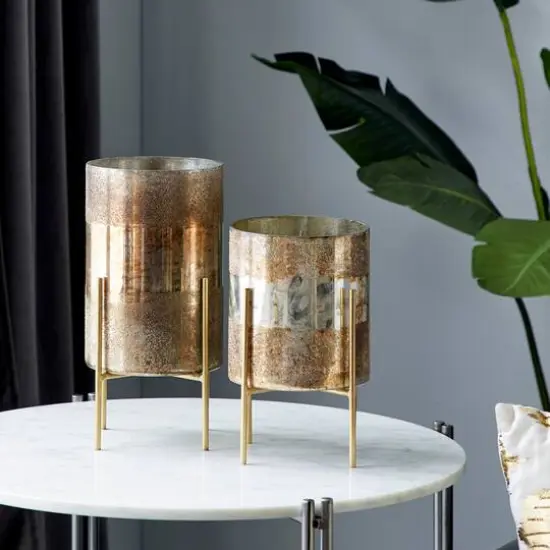Brown Glass Contemporary Candle Holder Set {7}