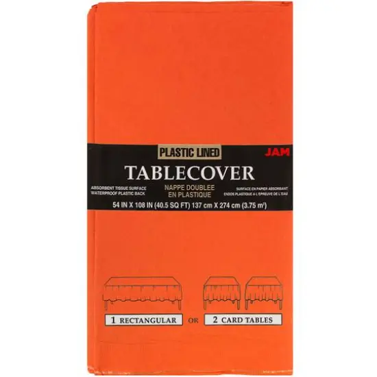 JAM Paper 108" Rectangular Plastic Lined Paper Table Cover Orange {1}
