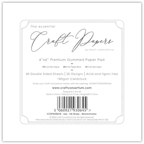 Craft Consortium Ink Drops Monochrome Double-Sided Paper Pad, 6" x 6" {4}