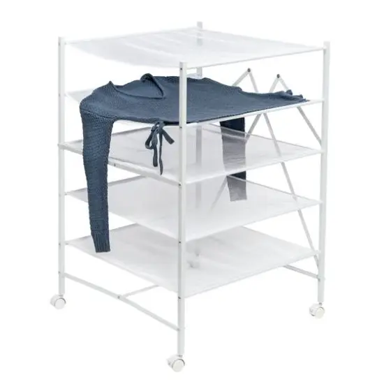 Honey Can Do White 5-Tier Rolling Clothes Drying Rack {1}