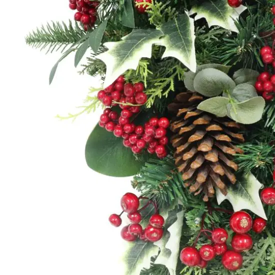 28" Battery-Operated Pre-Lit Decorated Artificial Swag with Red Bow {6}