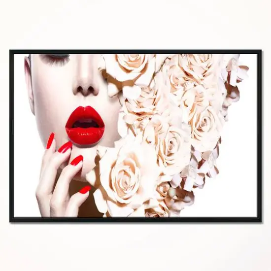 Designart - Woman's Fashion and Floral Design - Sensual Canvas Art Print in Black Frame {3}