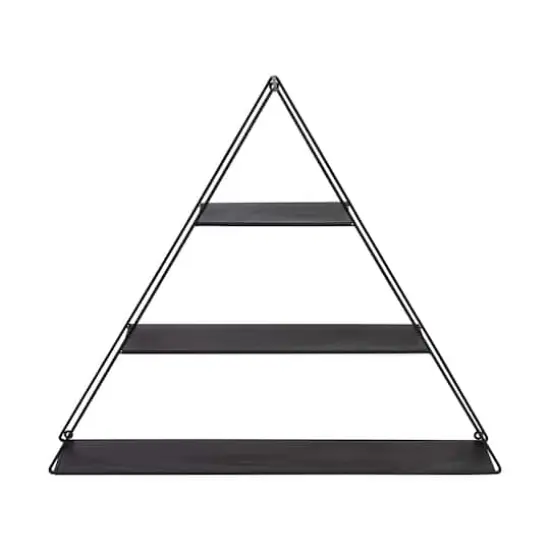 Honey Can Do 28" Black Three-Tier Triangle Decorative Metal Wall Shelf {1}