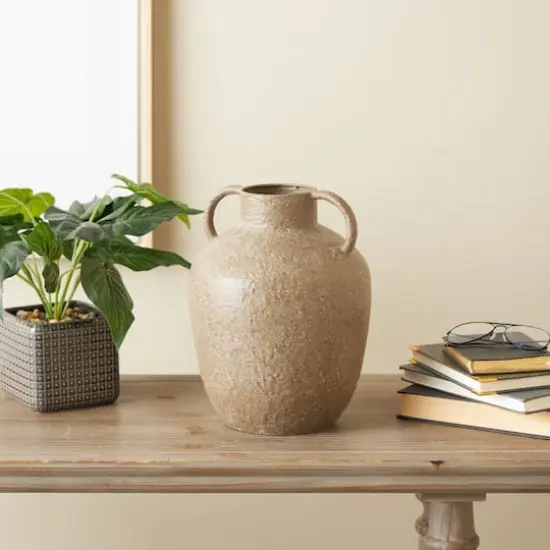 12" Brown Antique Inspired Metal Vase with Handles {3}
