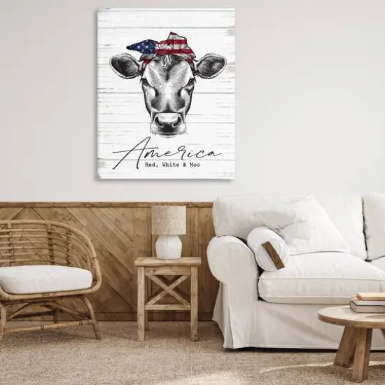 Stupell Industries Americana Cow Red White and Moo Country Farm Quote Canvas Wall Art {3}
