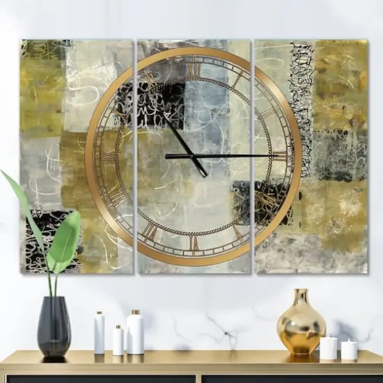 Designart Multicolor Twin City Traditional 3 Panel Wall Clock {3}