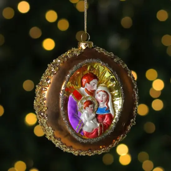 4" Joseph, Mary & Baby Jesus Glass Disc Ornament {8}