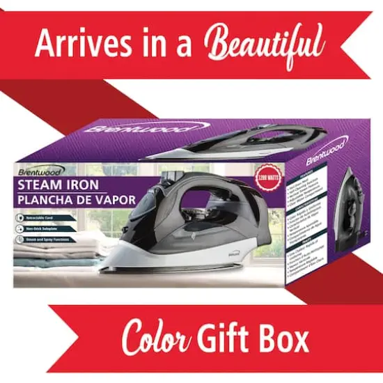 Brentwood 1,200W Nonstick Steam Iron with Retractable Cord Black {8}