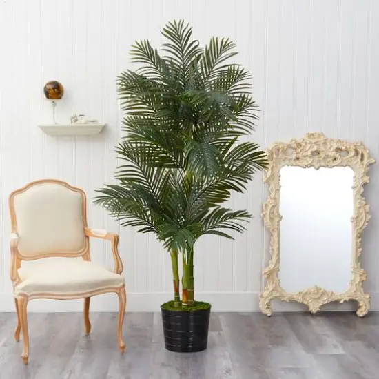 6ft. Golden Cane Artificial Palm Tree in Black Tin Planter {4}