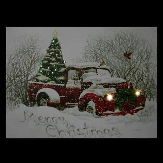 LED Lighted Truck & Tree Christmas Canvas Wall Art {9}