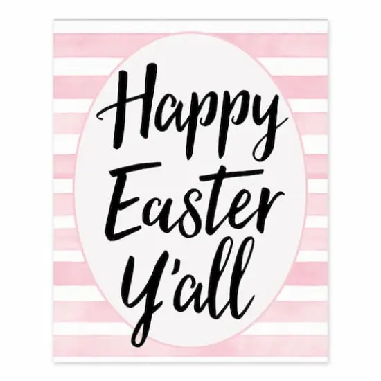 Pink Watercolor Stripes Happy Easter Y'all Tabletop Canvas {1}