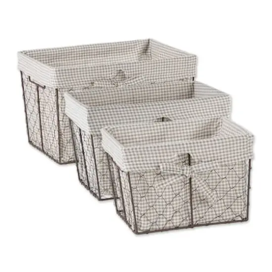 DII&reg; Rustic Bronze Chicken Wire Baskets with Stone Gingham Liners Set {1}