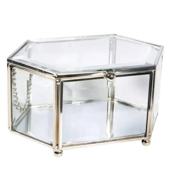 Home Details Silver Vintage Mirrored Bottom Diamond Shape Glass Keepsake Box {1}