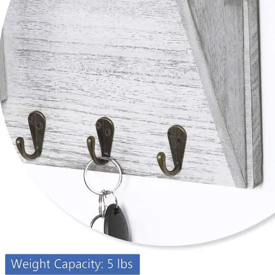 NEX™ Wall-Mounted Rustic Off-White Mail Shelf with 6 Double Key Hooks {5}