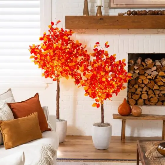 5ft. Pre-Lit Autumn Artificial Fall Tree with 200 Warm White LED Lights {11}