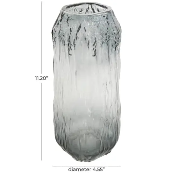 11" Gray & Clear Textured Rectangular Ombre Glass Vase {5}