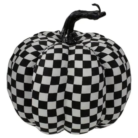 6.5" White & Black Plaid Fall Harvest Tabletop Pumpkin {1}