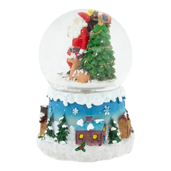 5.5" Santa Claus with Christmas Tree & Reindeer Swirling Snow Globe {6}