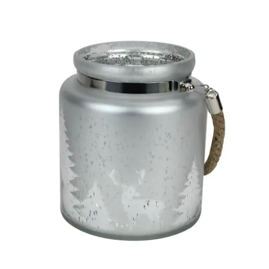 6" Reindeer & Tree Silhouette Pillar Candle Holder with Handle {3}